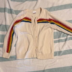 Hanna Andersson Cream Cardigan with Rainbow Stripes